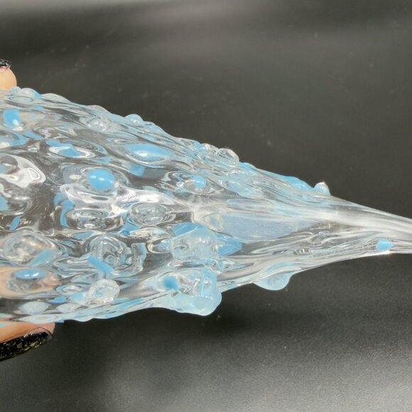 Hand Blown Studio Art Glass Ornament Hanging Decor Textured Blue Fritz Glass VTG - Picture 6 of 13